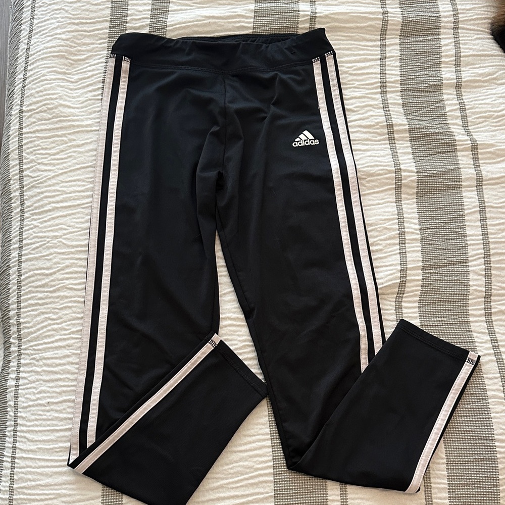 Adidas Kids Black Leggings with White Stripes